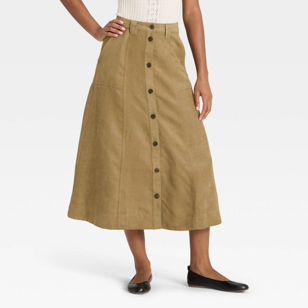 Women's Faux Suede Midi A-Line Skirt - Universal Thread Green 6
